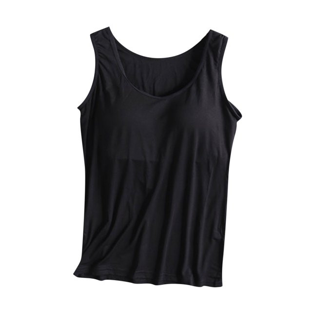 UPPADA Débardeurs pour Femmes en Modal Rembourré avec Soutien-Gorge Intégré, Col Rond, Camisole Sans Manches avec Soutien-Gorge Sans Armatures, Chandails Ajustés Décontractés, T-Shirt, Grande Taille, Hauts Confortables, Débardeur pour Femmes, Lot, Côtelé, Noir, G
