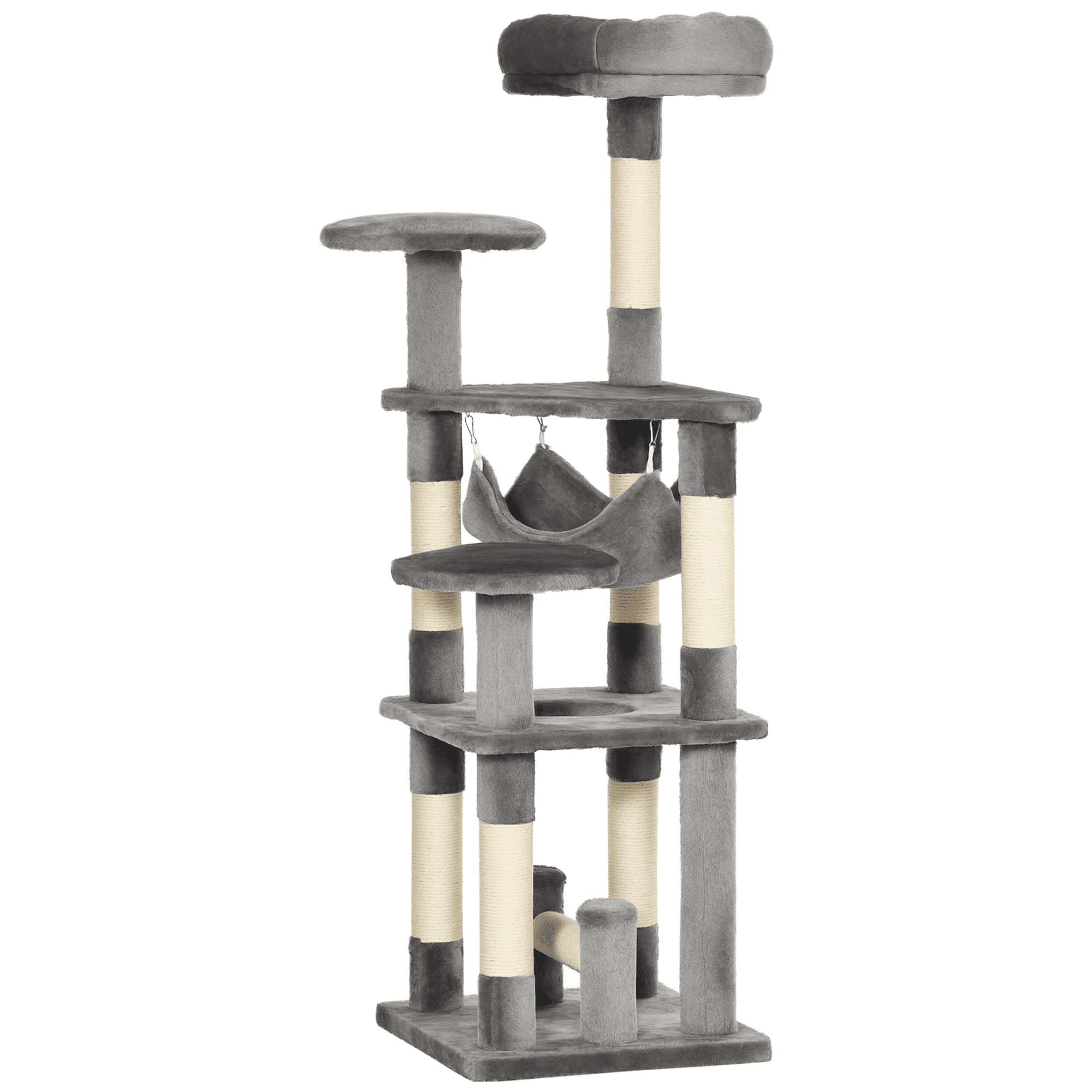 CoSoTower 52" Multi-Level Cat Tree Tower, Kitten Scratcher Activity Center Play House with Hammock - Grey