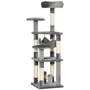 CoSoTower 52" Multi-Level Cat Tree Tower, Kitten Scratcher Activity Center Play House with Hammock - Grey