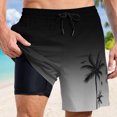 thumbnail image 3 of YUEVE Beach Shorts for Men 2 in 1 Compression Liner 7 Inch Inseam, Mens Swim Trunks Gradient Hawaiian Print Quick Dry Bathing Suit with Pockets Black M, 3 of 4