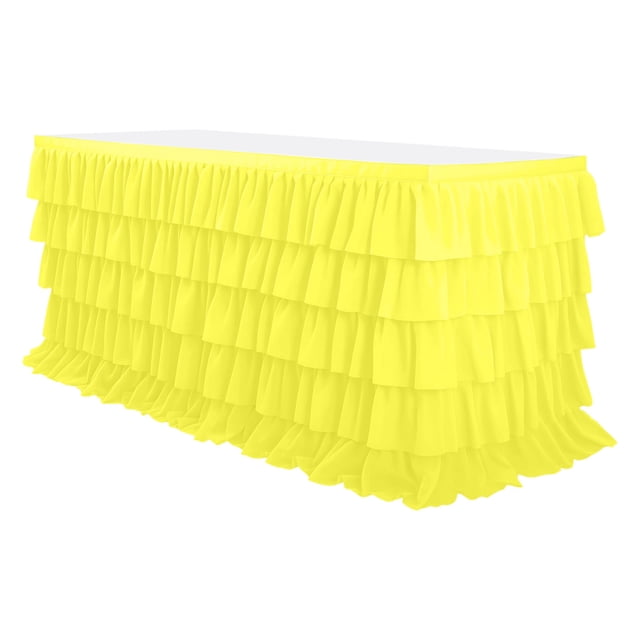 RKSTN Jupe de Bureau en Tulle Jaune de 9 Pieds pour Tables Rectangulaires et Rondes, Nappe Plissée à Volants Résistante aux Plis, Jupe de Table Tutu Blanche à Volants pour Décoration de Table de Gâteau Dessert Buffet Banquet Souper