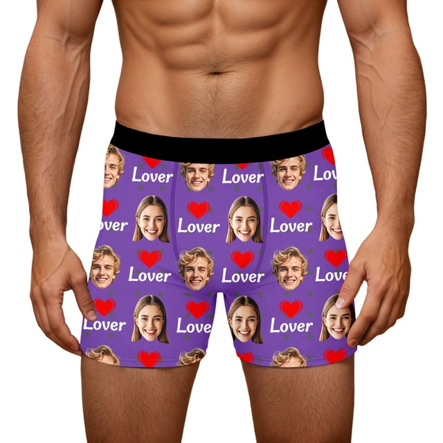 KHONTS Customized Men's Boxers - Personalized Gifts for Boyfriend - Custom Underwear Purple L