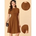 thumbnail image 2 of INSPIRE CHIC Robe Vintage Plissée à Manches Courtes à Col Rond pour Femme Brun G, 2 of 5