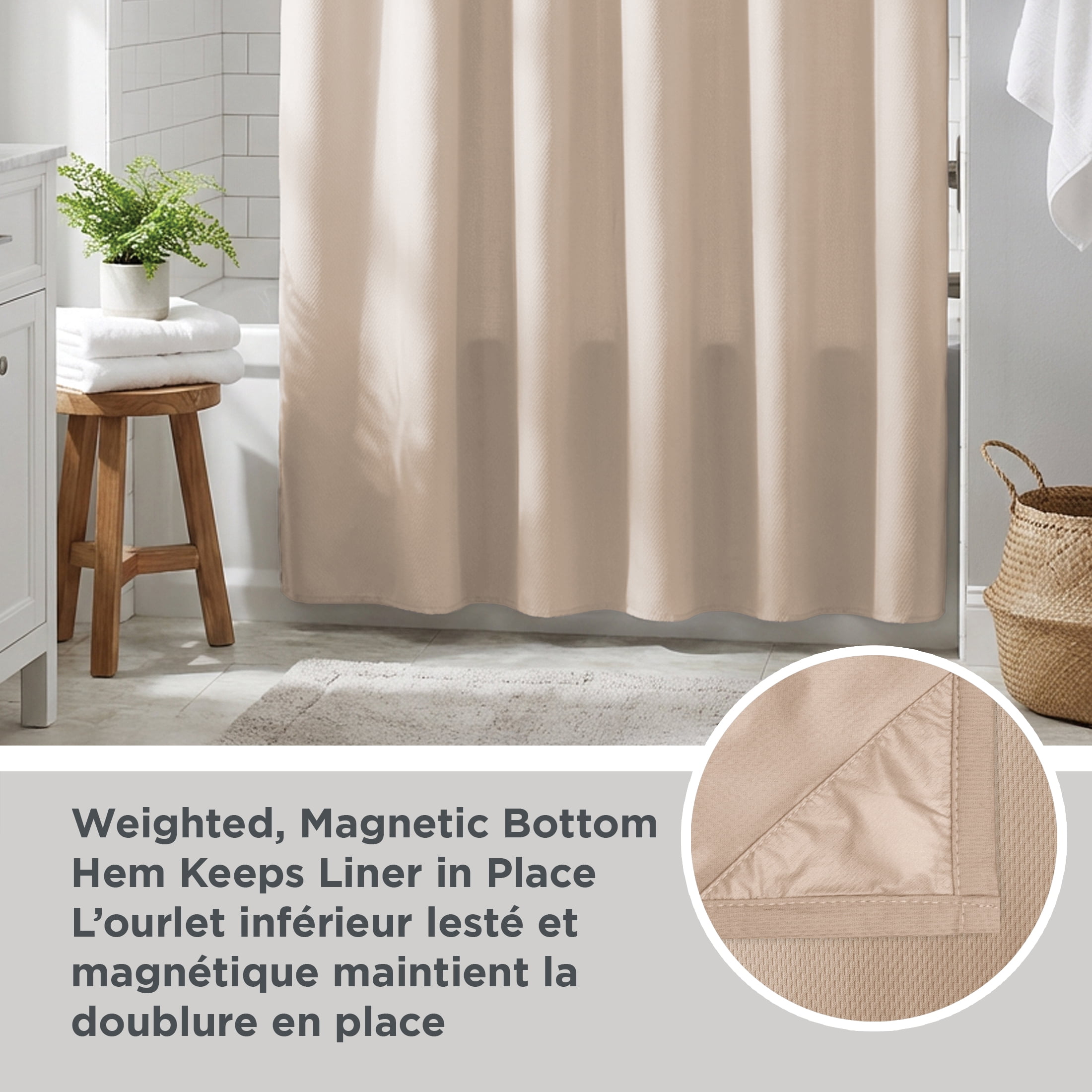 Doublure de douche imperméable en tissu Better Homes & Gardens, 178 x 183 cm, havane