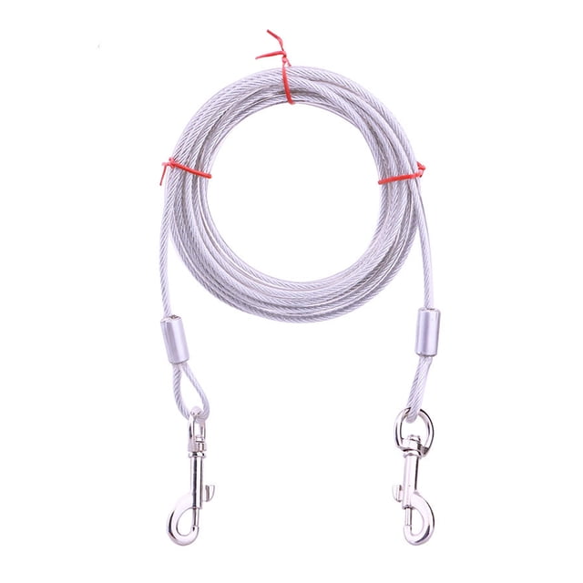 Câble Tieout de 10 Pieds pour Grand Chien par Greswe, Conçu comme une Attache durable pour Chien. Fabriqué à Partir d'Un Câble d'Aéronef Galvanisé Robuste Enduit de Vinyle Résistant aux Fissures, Ce Câble de 10 Pieds Offre une Résistance à la Rupture de 1700 Livres et Présente des Fermoirs Métalliques Sécurisés aux Deux Extrémités pour une Fixation Fiable.