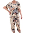 thumbnail image 1 of Pisexur Ensembles de Pyjama pour Femmes 2 Pcs Boho à Imprimé Floral Chemises de Nuit en Coton pour Femmes Décontractées Col Rond T-Shirts à Manches Courtes Hauts et Pantalons de Détente Longueur Genou Pyjamas Grande Taille pour Femmes Ensemble TG-4TG, 1 of 3
