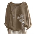 thumbnail image 1 of CHUANK Hauts pour Femmes en Liquidation à Moins de 10$ Hauts pour Femmes Décontractés Printemps Été Manches Longues Coton Lin Imprimé Graphique Pissenlit Col Rond Blouses Vintage Grande Taille, 1 of 4