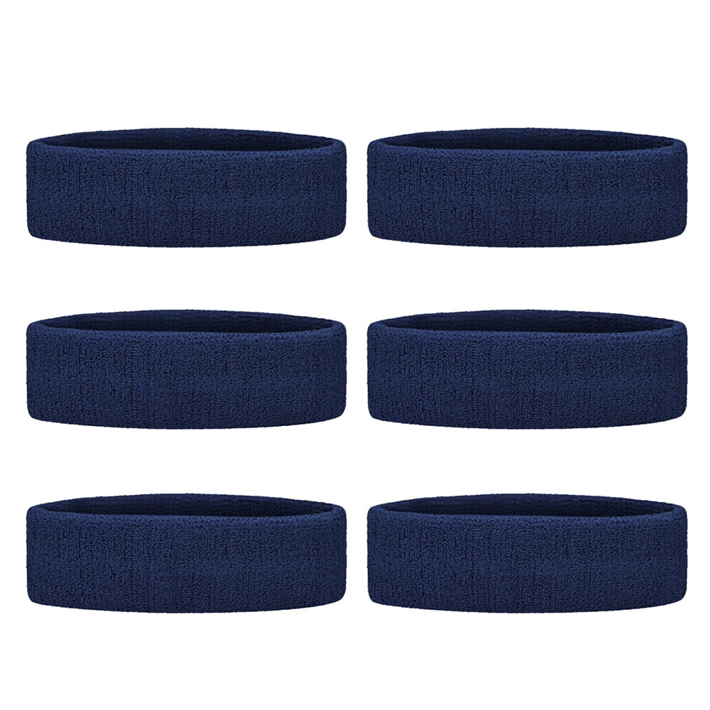 GOGO 6 Pieces Sports Headbands Terry Cloth Sweat Absorbing Head Band Navy