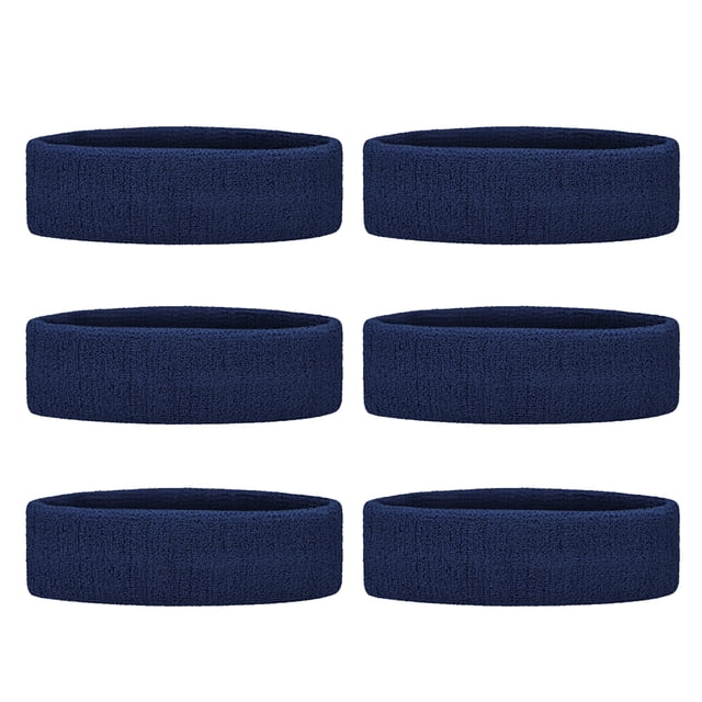 GOGO 6 Pieces Sports Headbands Terry Cloth Sweat Absorbing Head Band Navy