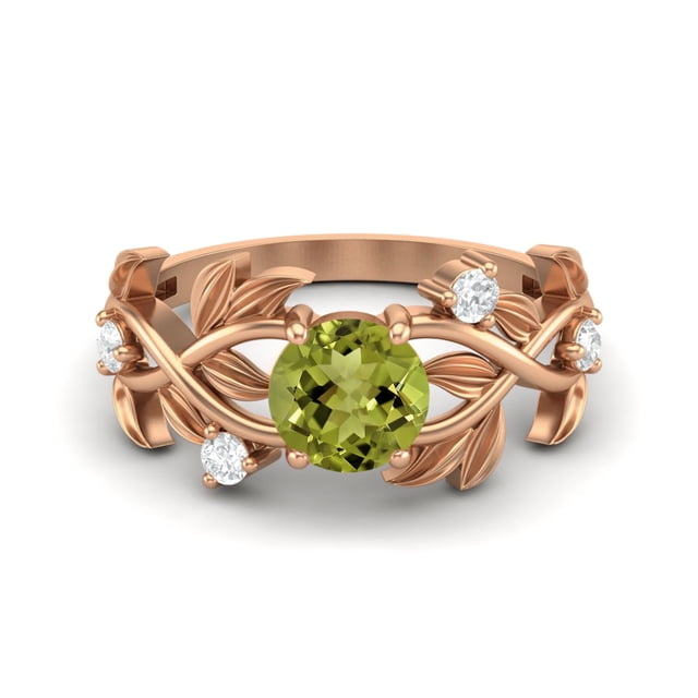 Bague Classique de Mariage pour Femme en Péridot Rond de 6 mm en Argent Sterling 925 Plaqué Rose Solitaire