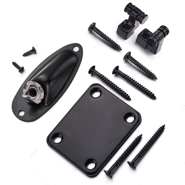 Guitar String Tree Retainer Set Electric Guitar Hardware Metal Guitar Roller String Tree String Retainer + Neck Plate + Loaded Jack Socket Plate with Mounting Screws Replacement Accessories
