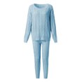 thumbnail image 4 of Womens Ladies Solid Round Neck Cable Knitted Warm 2PC Loungewear Suit Sets, 4 of 6