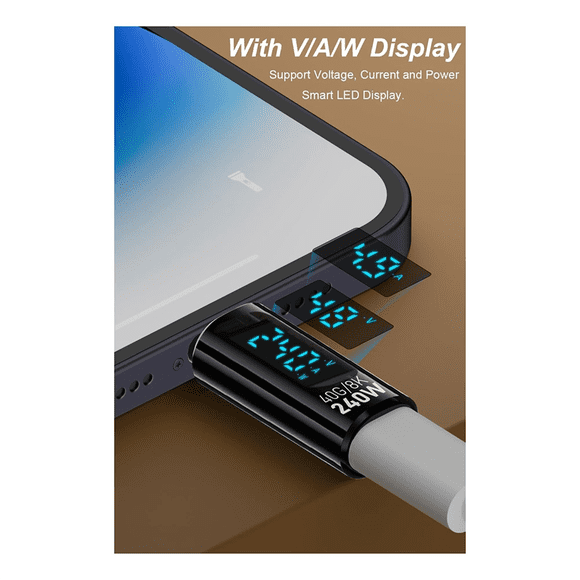 2 Pack Type C Adapter with Digital Display, PD 240W USB-C Male to Female Connector Support Voltage, Current LED Display