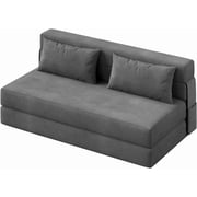 80" Folding Sofa Bed Chair, Single Size Futon Couch with Pillow & Mattress, Linen Fabric for Small Spaces