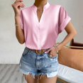 thumbnail image 4 of Hauts pour Femmes de Couleur Unie à Boutons T-Shirts Blouse à Col en V, 4 of 7