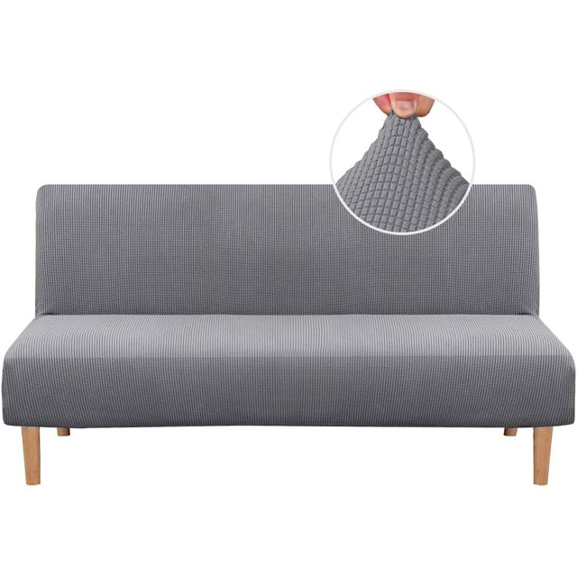 Armless Futon Cover Stretch Sofa Bed Slipcover Protector Elastic Feature Rich Textured High Spandex Small Checks Jacquard Fabric Futon Cover, Machine Washable