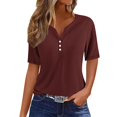 thumbnail image 2 of Jsaierl Womens Casual Notched V Neck Short Sleeve Shirts Summer Solid Color Work Tunics Simple Basic Bussiness Blouses, 2 of 5