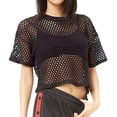 thumbnail image 1 of T-Shirt en Résille Transparent pour Femmes, Crop Top, T-Shirt Moyen, T-Shirt d'Entraînement, Manches Longues, Polyester Rayé, T-Shirt Court pour Femmes, 1 of 4
