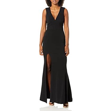 Robe de Soirée pour Femmes Sandra Plongeante à Bretelles Épaisses Robe Unie avec Fente, Noir, m