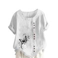 thumbnail image 2 of Liquidation Horkkom Hauts Grande Taille pour Femmes Été Chemises Amples en Lin à Manches Courtes Col Rond Imprimé Floral Blouses Confortables, 2 of 4