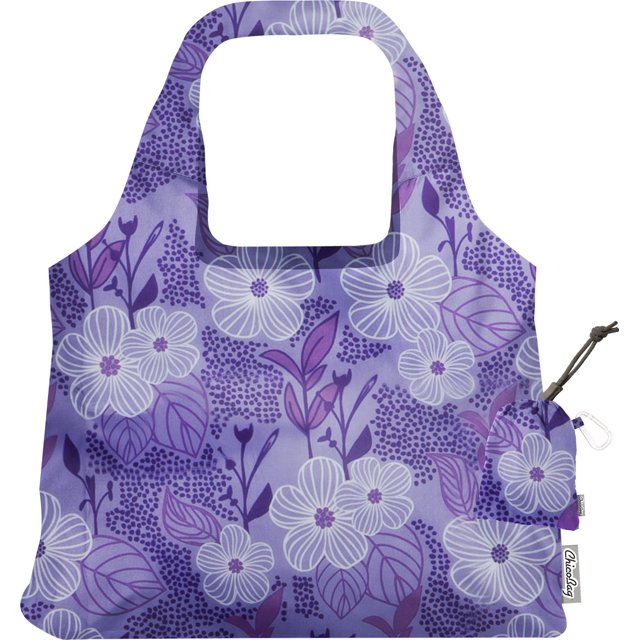 ChicoBag VITA Purple Blooms Sac de Courses Compact Réutilisable avec Pochette Attachée et Mousqueton - Bliss