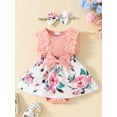 thumbnail image 2 of EYIIYE Barboteuse-Robe d'Été pour Bébés Filles Nouveau-Nés en Dentelle Sans Manches Combinaison à Imprimé Floral Patchwork Barboteuse Col Ras du Cou Justaucorps Robe avec Bandeau Mignonne Décontractée Vêtements Quotidiens, 2 of 9
