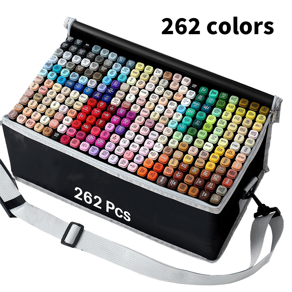 Teetheory 262-Color Alcohol Marker Set, Dual-Tip Design with Fine and Angled Tips, Suitable for Adults and Children's Drawing, Sketching, Illustration