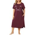 thumbnail image 1 of Agnes Orinda Nuisettes pour Femmes Grande Taille Fête des Mères Col Rond Manches Courtes Robe de Nuit Imprimé Chats Pyjamas Détente Maison avec Poche 1X Bourgogne, 1 of 8