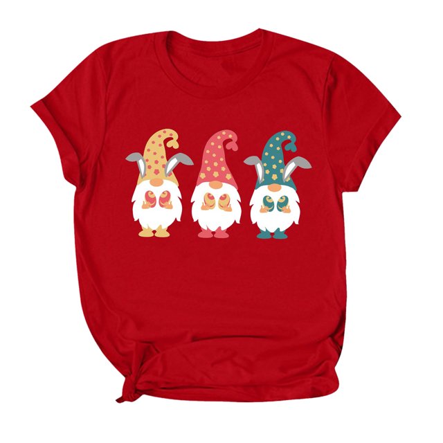 RKSTN Hauts pour Femmes 2024 Mode Pâques Mignon Lapin Imprimé Col Rond Hauts Coupe Ample Manches Courtes Blouse Unie Hauts