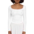 thumbnail image 1 of Gupgi Women Long Sleeve Crop Top Lace Trim Top Spring Slim Fit Basic Tops, 1 of 5