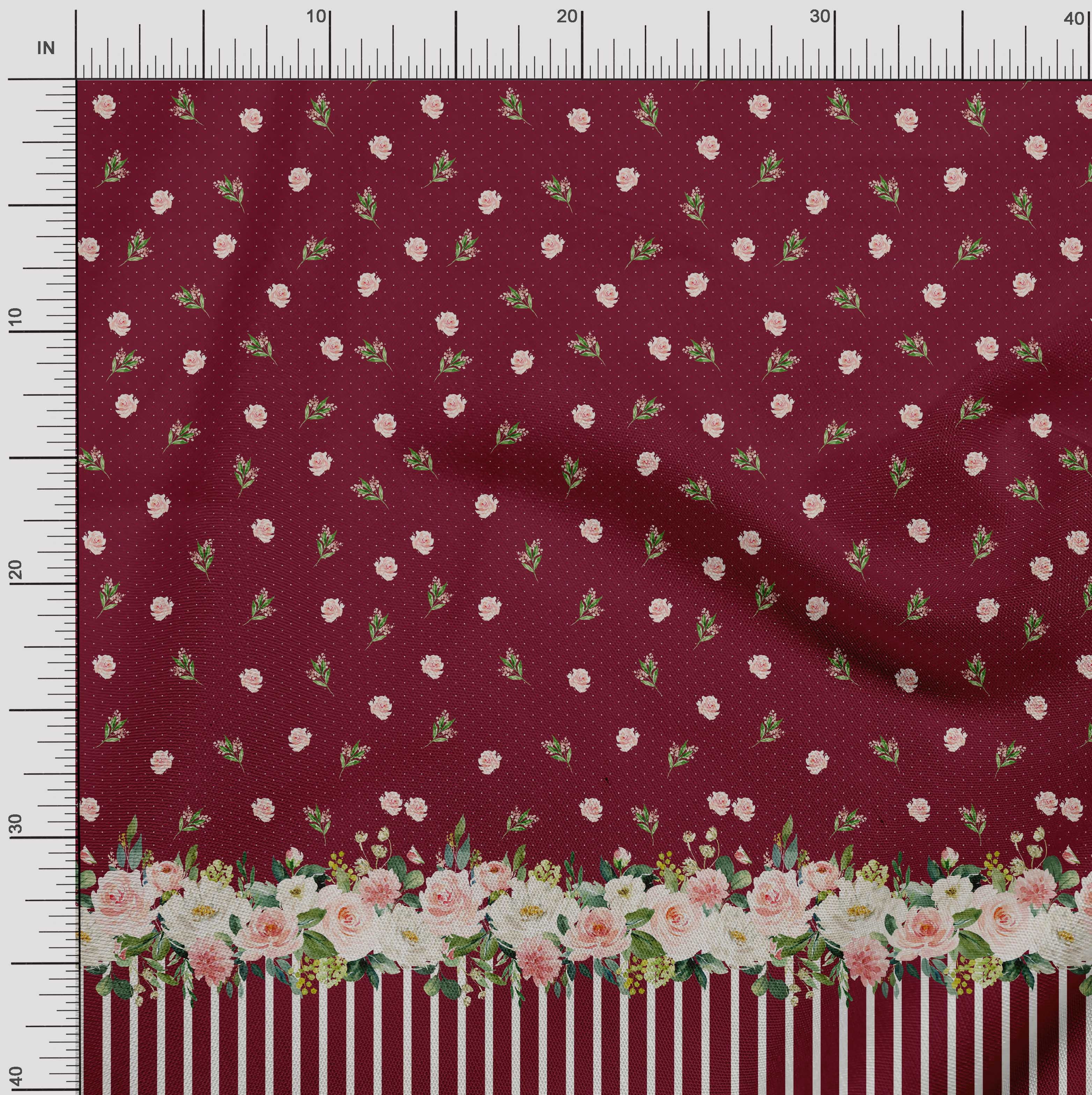 Soimoi Red Poly Georgette Fabric Dot & Floral Panel Print Fabric by The Yard 52 Inch Wide