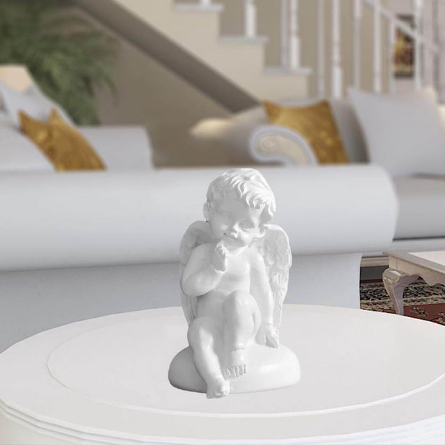 pitrice Statue d'Ange Blanc en Résine Décoration de Bureau Collection Accessoires de Fenêtre Noël Assise