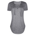 thumbnail image 3 of MY Women Solid Color Short Sleeve Tunics Lace-up V Neck Top, 3 of 4