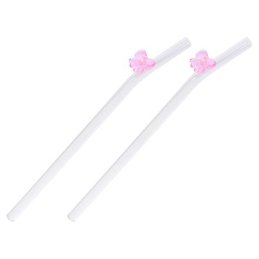 2 Pcs Paille en Verre Rose Réutilisable pour Boire pour Réunions de Famille Nœud Papillon 11.3x0.3x0.3 Po