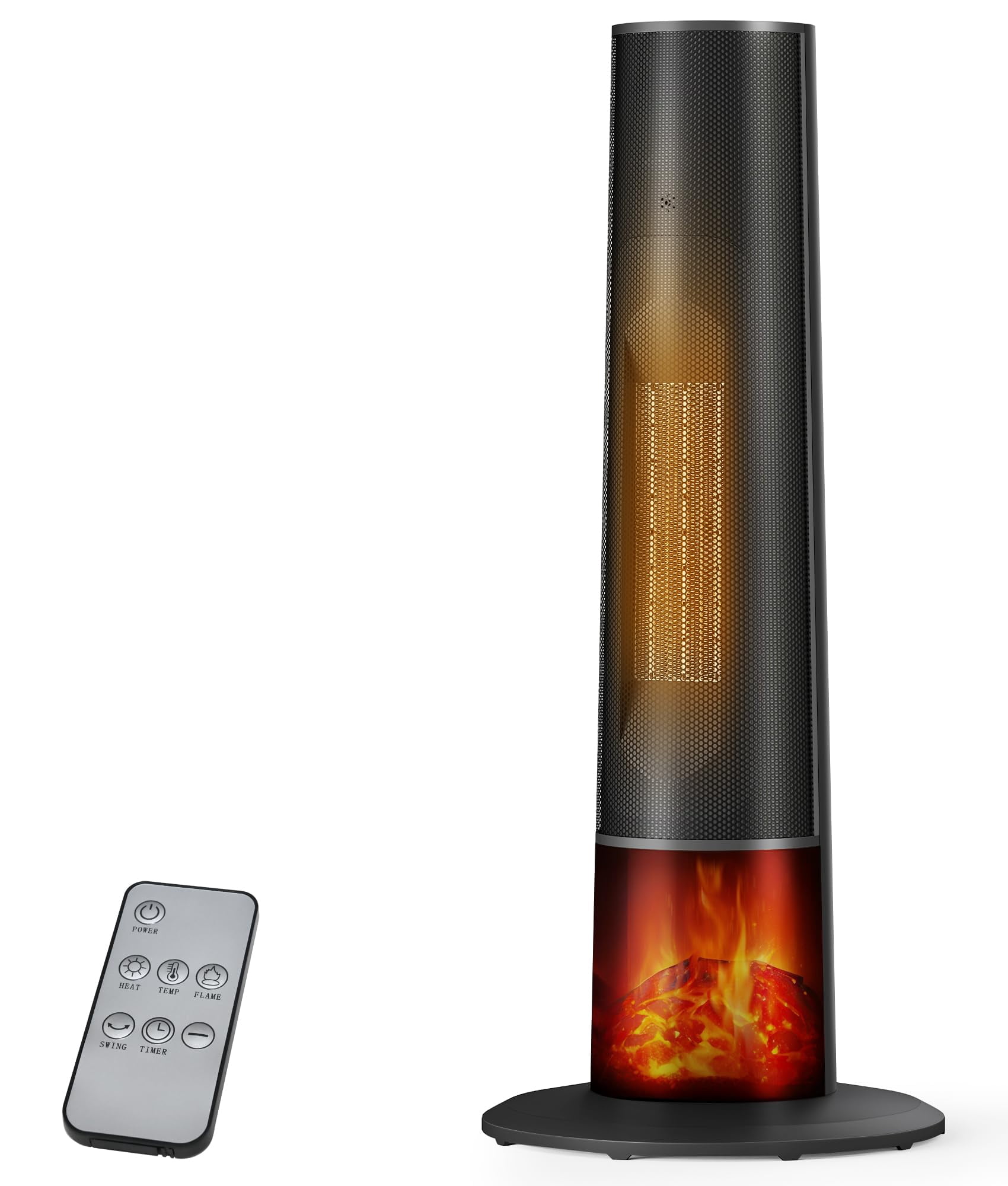 Oylus Tower Heater for Indoor Use - 25" Portable Space Heater with 3D Flame, Remote, Adjustable Thermostat, 2 Heat Modes, Multipl