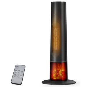 Oylus Tower Heater for Indoor Use - 25" Portable Space Heater with 3D Flame, Remote, Adjustable Thermostat, 2 Heat Modes, Multipl