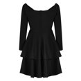 thumbnail image 5 of Pompotops Robe de Soirée Femme Mode Aguichant Élégante Col en V Profond Couleur Unie Manches Longues à Volants, 5 of 5
