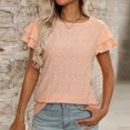 thumbnail image 3 of Pisexur Blouses d'Été Mode Femme Couleur Unie Col Rond Manches Courtes, Blouses Habillées Décontractées pour Femmes, Orange, 2TG, 3 of 4