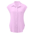 thumbnail image 4 of asjyhkr Plus Size Womens Linen T Shirts Button down Short Sleeve Tshirt Summer Tops Loose Soft Tees, 4 of 5