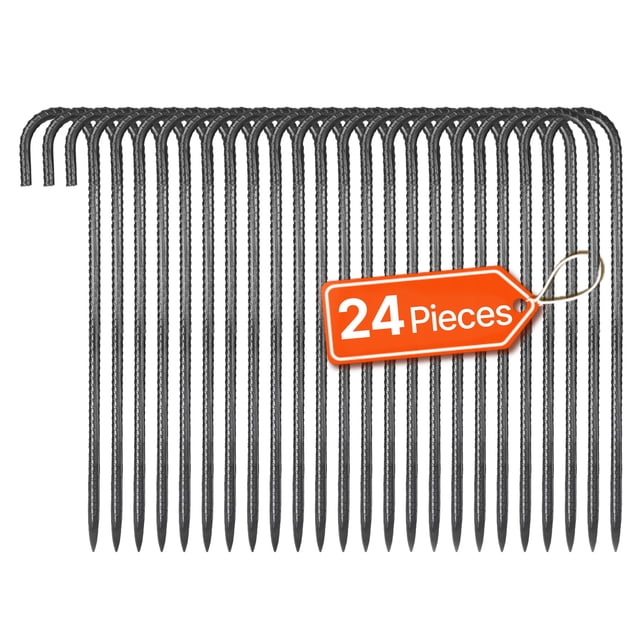 VEVOR 16-Inch 24 Pack Rebar Stakes Heavy Duty J Hook Galvanized Steel Ground Anchors