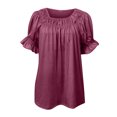 thumbnail image 3 of Hauts Blouses Décontractés pour Femmes à Couleur Unie, à Encolure Carrée, à Manches Courtes, 3 of 7