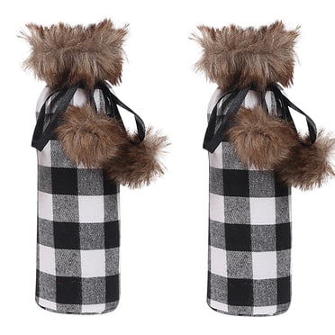 Yhmxh Christmas Decorations,Christmas Ornaments Pompom Lattice Wine Bottle Cooler Red And Black Wine Bottle Bag Red Wine Cooler Wine Setss