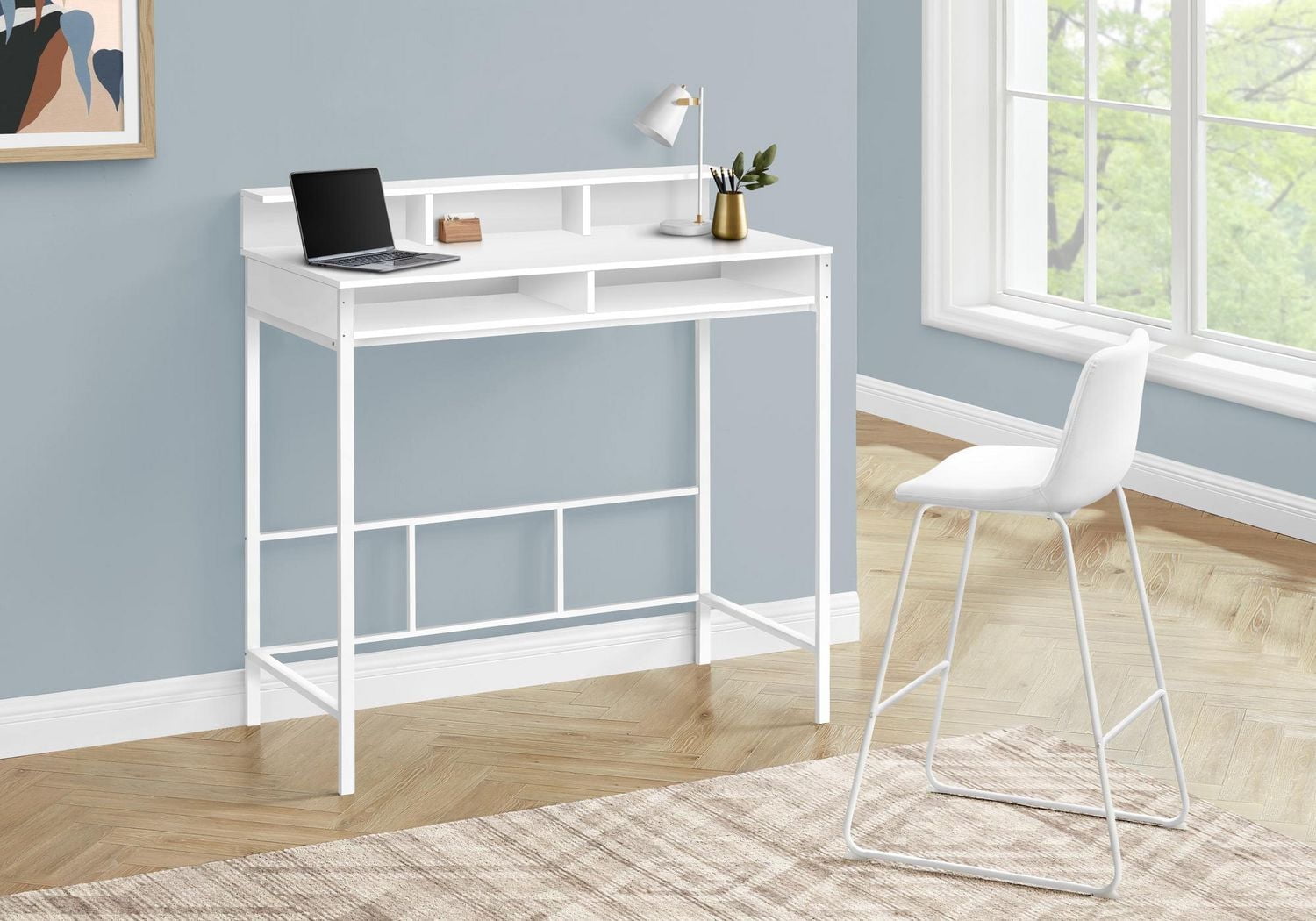Monarch Specialties Computer Desk, Home Office, Standing, Storage Shelves, 48"l, Work, Laptop, Metal, Laminate, White, Contemporary, Modern