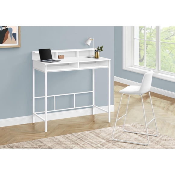 Monarch Specialties Computer Desk, Home Office, Standing, Storage Shelves, 48"l, Work, Laptop, Metal, Laminate, White, Contemporary, Modern