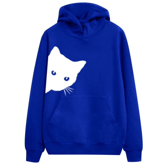 Chandail à Capuchon à Capuche pour Femmes, Chandail à Manches Longues avec Motif de Chat, Chandail en Molleton à Capuche, Hauts à Manches Longues pour Femmes