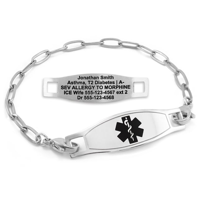 MedicEngraved Stainless Steel Custom Medical Alert Bracelet - 4mm Paperclip Link
