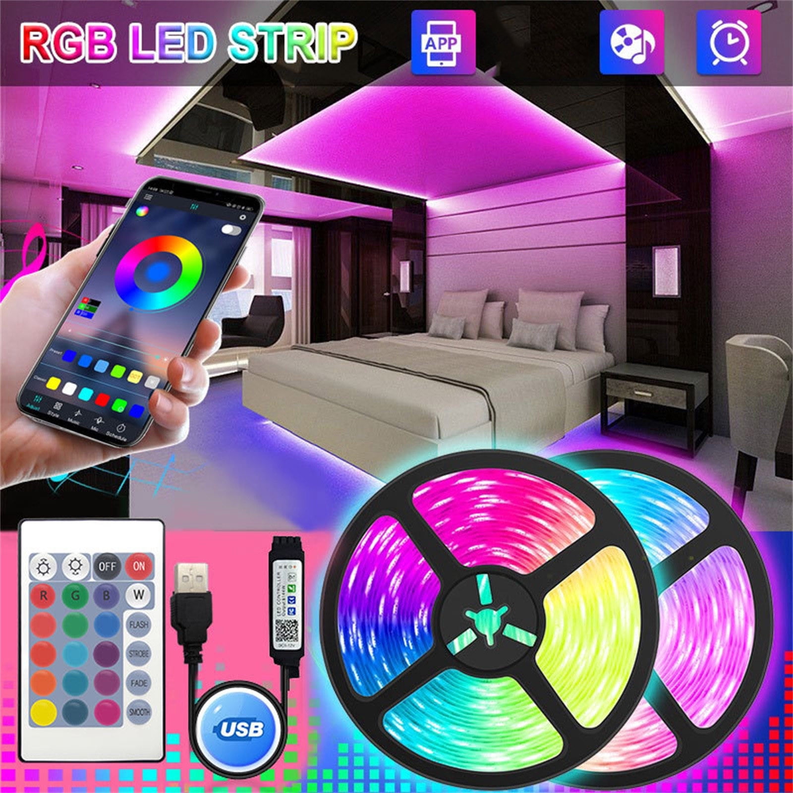 EGNMCR RGB Led Strip Lights 16.4ft 5V USB Powered Color Changing Light Strip With Remote 30mins Timing Off Moods Lighting A chopper