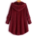 thumbnail image 3 of Qertyioot Women Plus Size Button Plush Tops Hooded Loose Cardigan Wool Coat Winter Jacket, 3 of 8