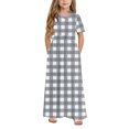 thumbnail image 2 of biudgviw Robe Décontractée pour Filles à Carreaux Manches Courtes Col Rond Robe Longue d'Été avec Poches 4-14 Ans, 2 of 7