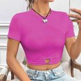 thumbnail image 4 of Yuyuzo Crop Tops pour Femmes Col Rond Manches Courtes Tops d'Été Ajustés Froncés Tee-Shirts, 4 of 6